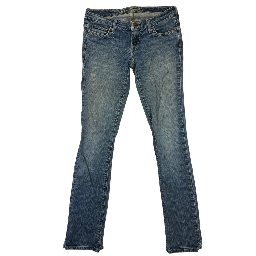 American Eagle Straight Jeans Womens 2‎ Reg Blue Low Rise Stretch Denim Cotton